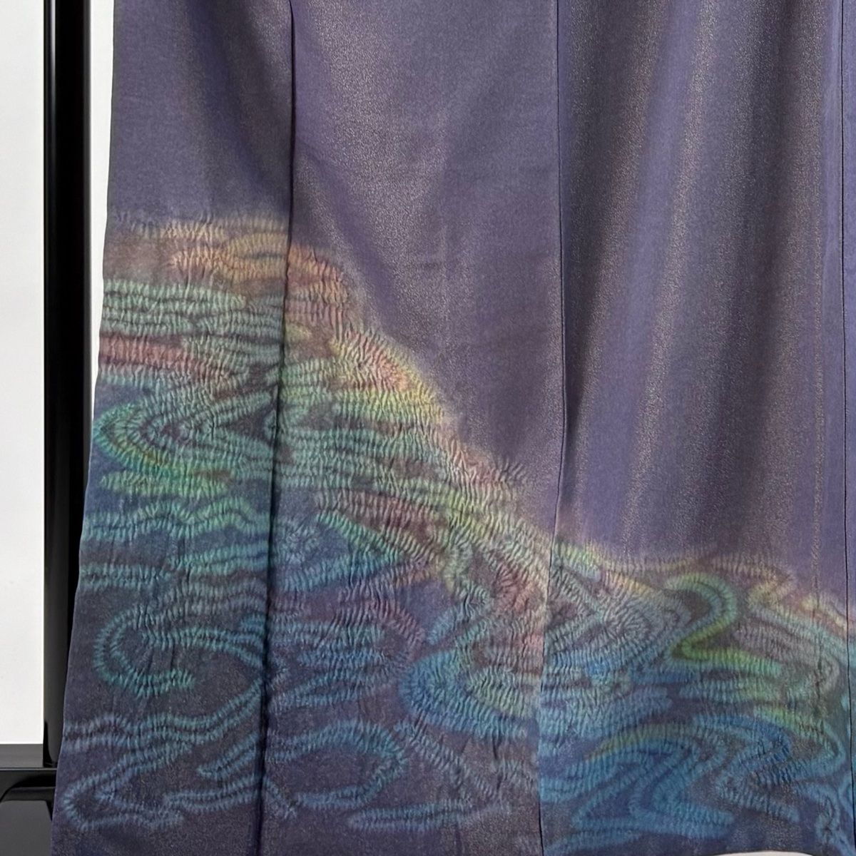 付下げ 身丈165.5cm 裄丈69cm L 袷 流水 絞り 金通し 紫 正絹 名品 一つ紋