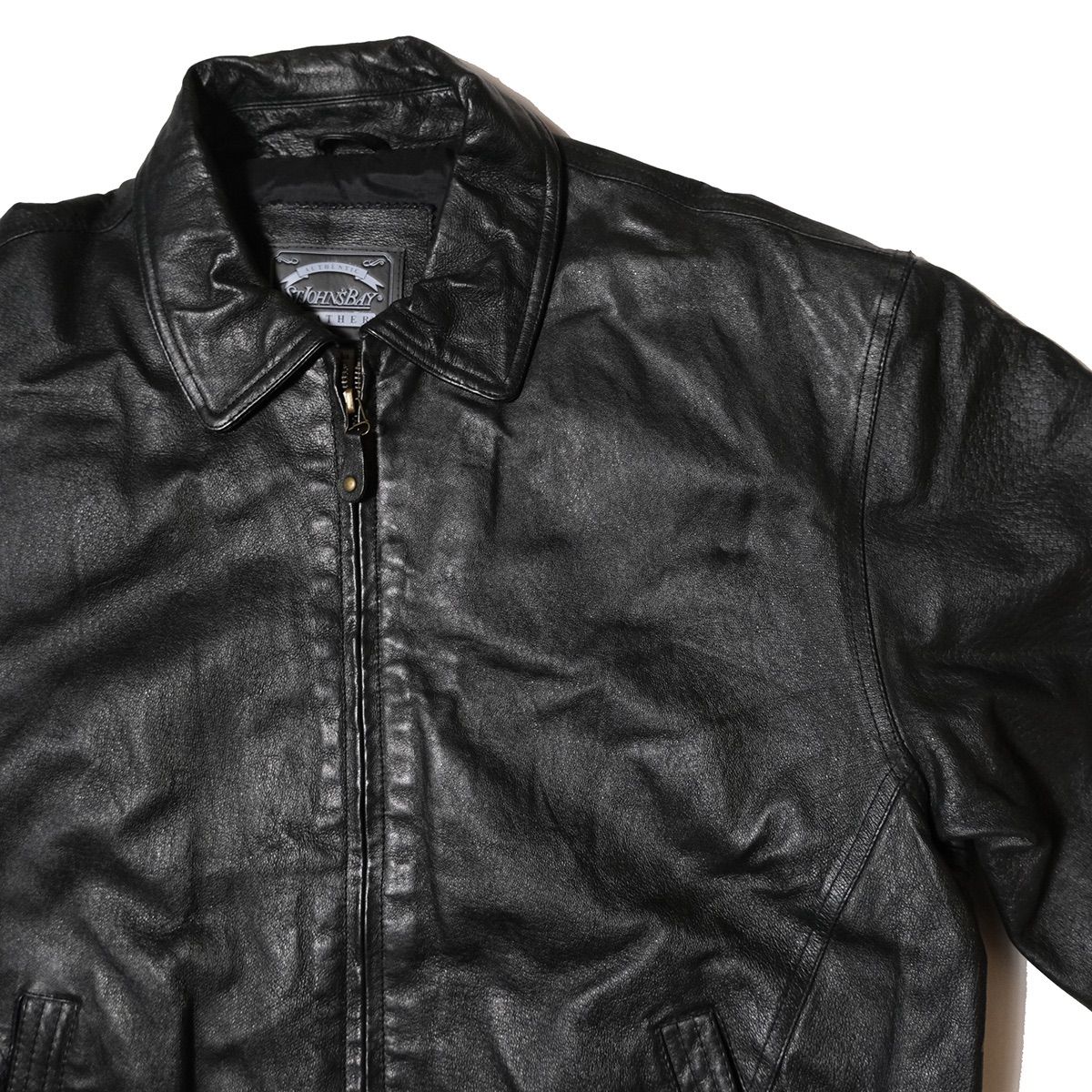 90 s JCペニー セントジョンズベイ レザー ジャケット 黒 L ブラック スイングトップ 90年代 旧タグ ストア系 ST.JOHN S BAY アメリカ古着 ビンテージ ヴィンテージ WWW_KANDAIZUMI_COM