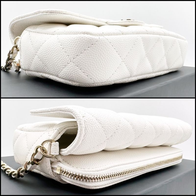 CHANEL ホワイト フラップフォンケース　チェーンウォレット　キャビアスキン CHANEL シャネル チェーンウォレット フラップフォンケース ショルダー