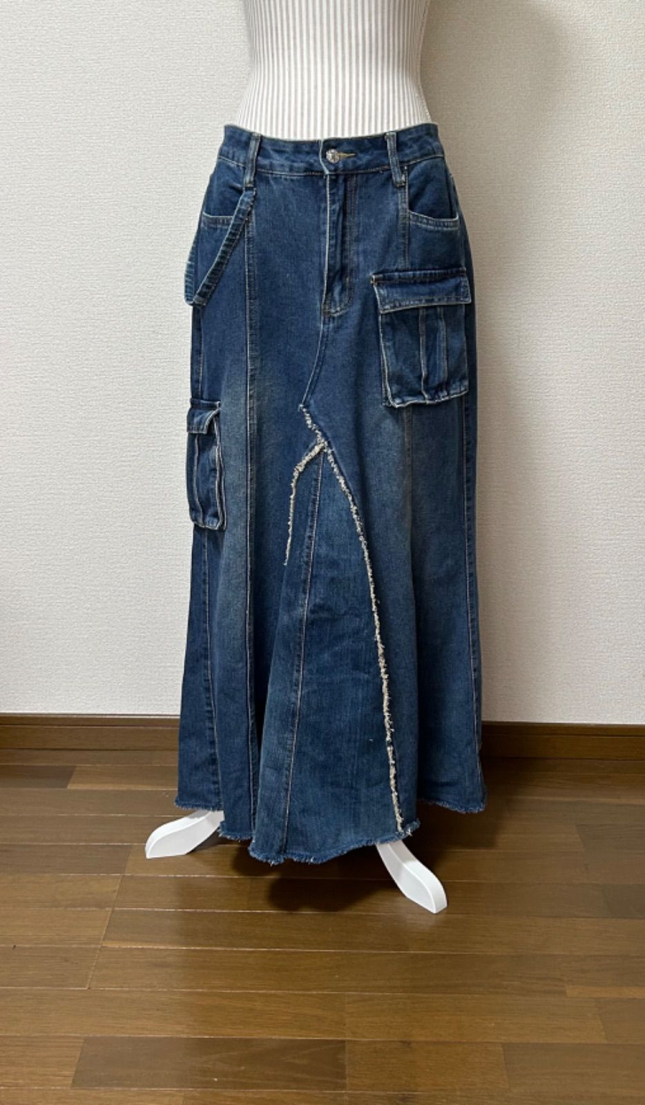 ♡新品未使用♡デニムダンガリー/リメイクロングスカート/160センチ デニムリメイクロングスカートNo.0019 - メルカリ