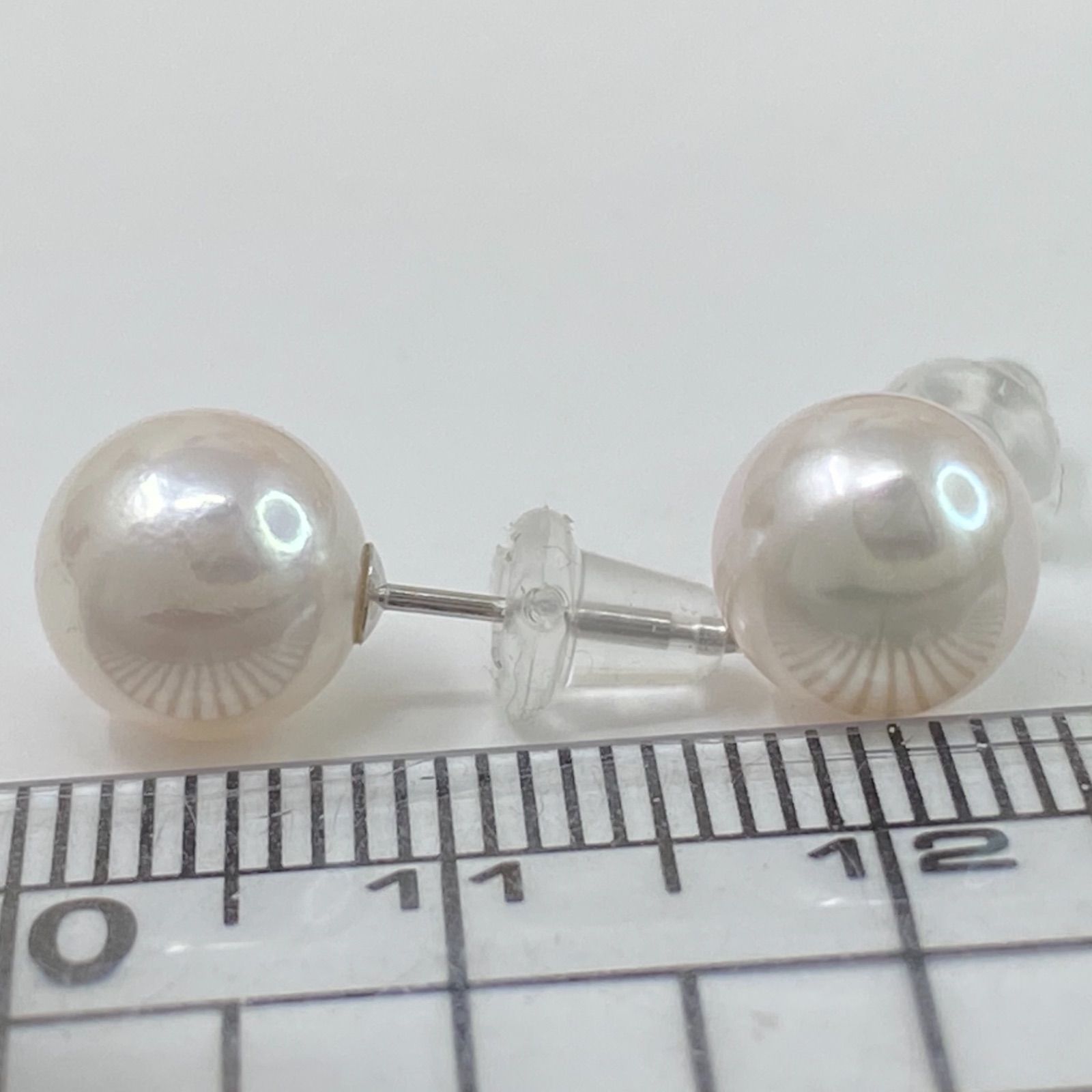 k14WG 14金 ホワイトゴールド あこや真珠 8ミリ パールピアス