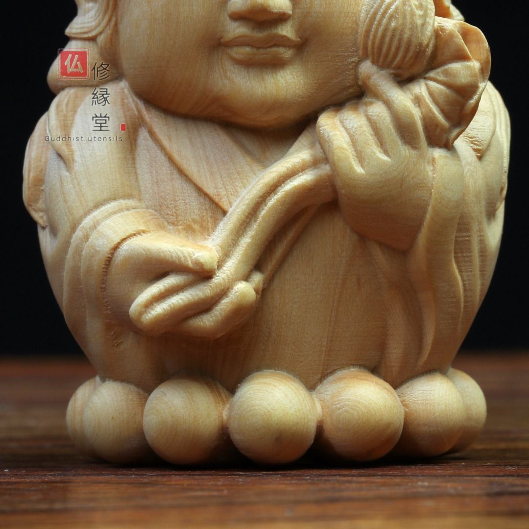 修縁堂】木彫り 仏像 Q版勢至菩薩立像 ミニ 彫刻 仏教工芸品 柘植材 