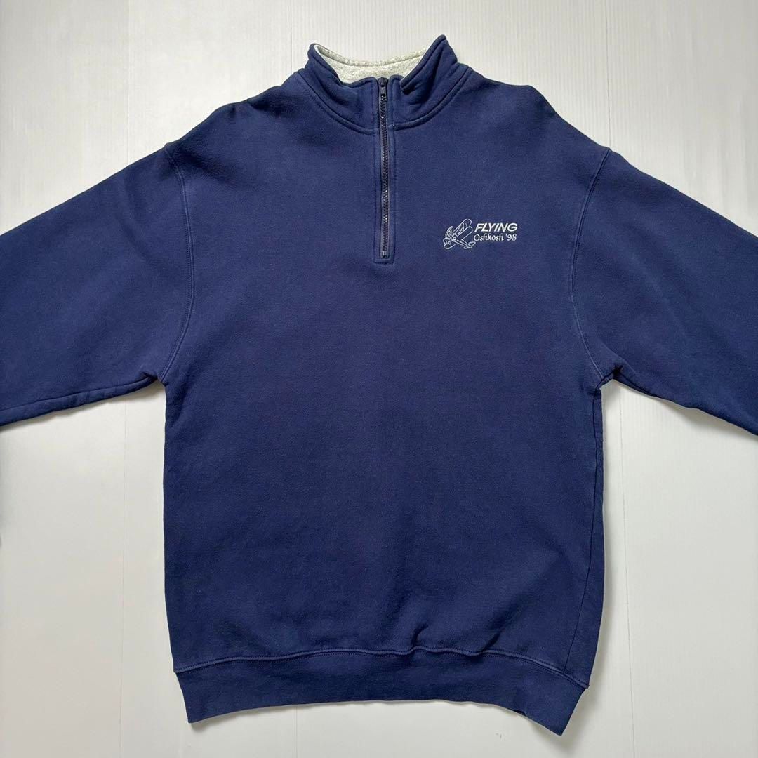 古着 90s USA製 飛行機 ワンポイント ハーフジップ スウェット