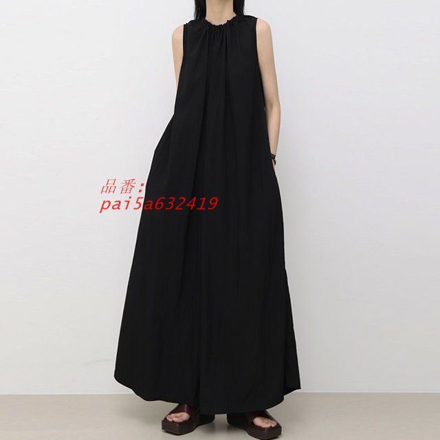 ワンピース ロング ノースリーブ ワンピース 黒 ワンピース ラウンドネック レディース ワンピース 体型カバー ゆったり 夏 ワンピース 春 マキシ丈 カジュアル pai5a632419