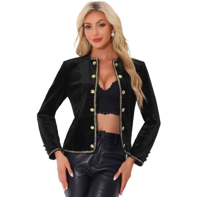 【送料無料】 アレグラ ケー レディース ジャケット・ブルゾン アウター Women's Elegant Collarless Cropped Work Open Front Blazer Black