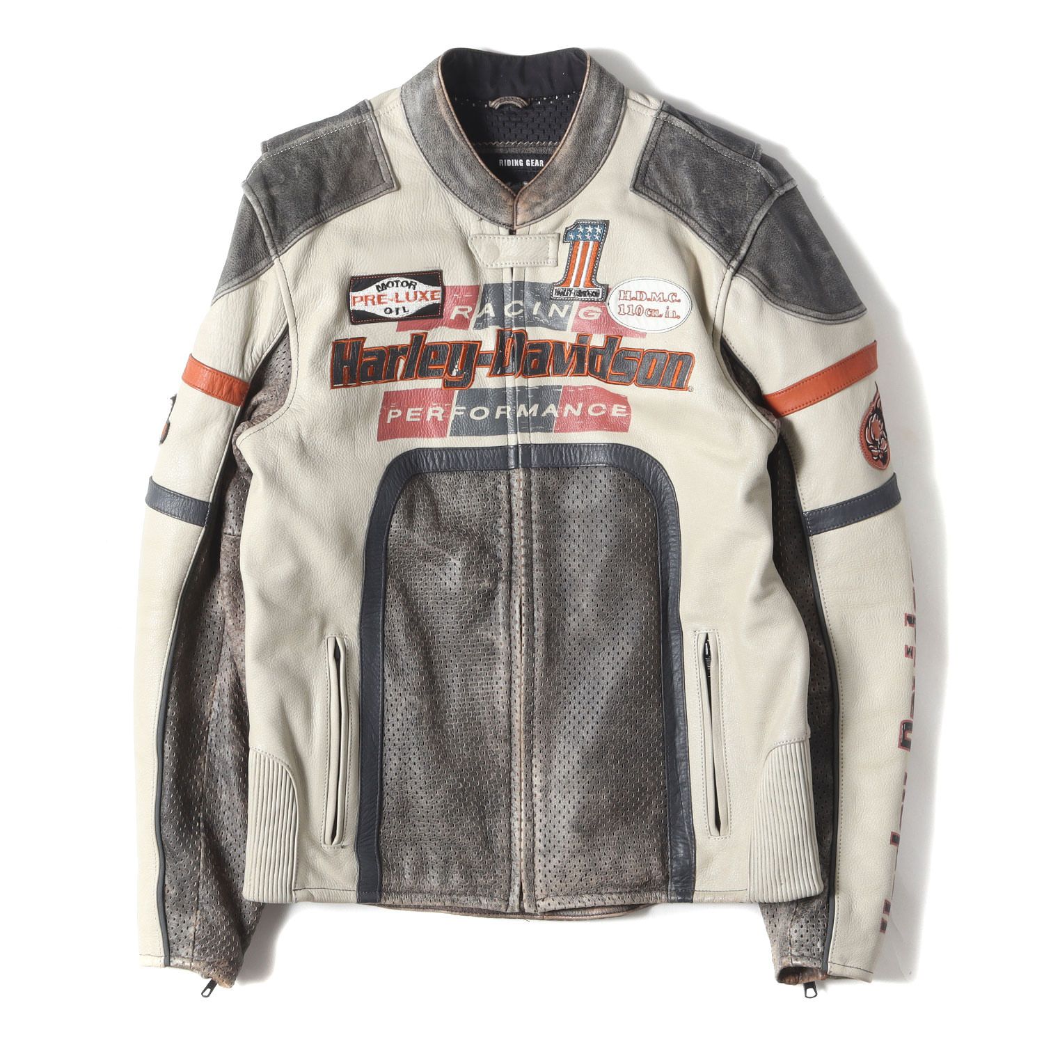 HARLEY-DAVIDSON ハーレーダビッドソン ジャケット サイズ:S レザー レーシング ライダースジャケット アイボリー ブラック アウター ブルゾン 上着【メンズ】