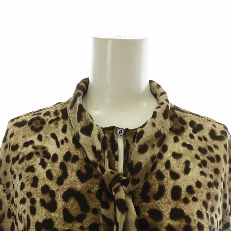 D&G シルク　ヒョウ柄　半袖　ボータイブラウス 古着 portmans レオパード柄 ヒョウ柄 長袖 シースルー ブラウス