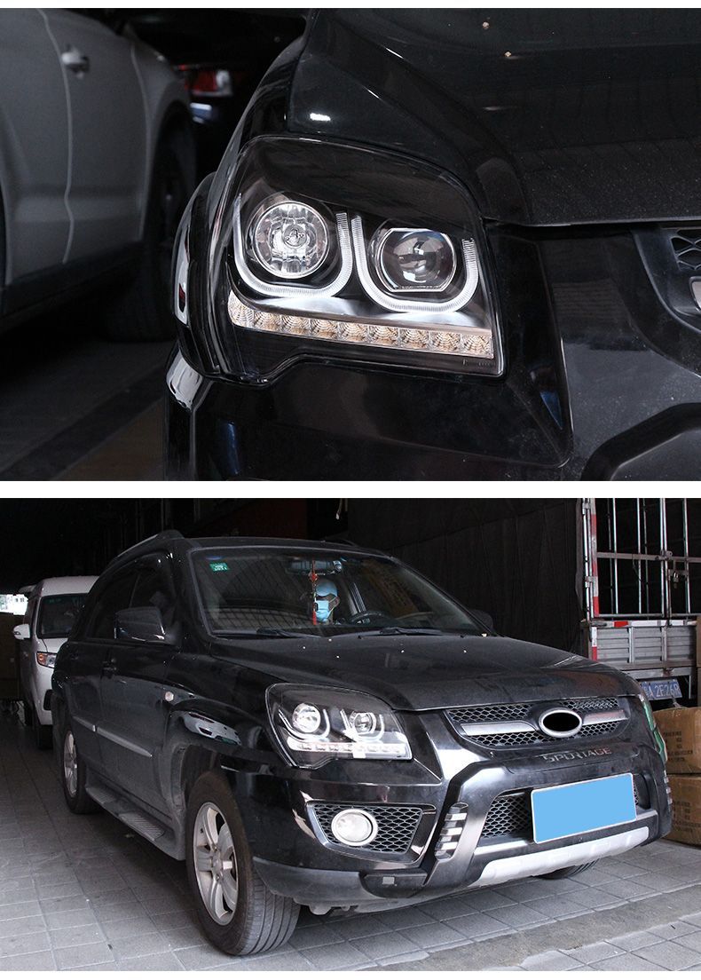 キア スポーテージ 07-12 対応 ヘッドライト左右セット LEDデイライト 遠近一体 バイ 双光透鏡 ハイビーム補助 ウインカー高輝度 カプラーオン 無加工取付 ZYP35 FFCRYSTALESIA_COM