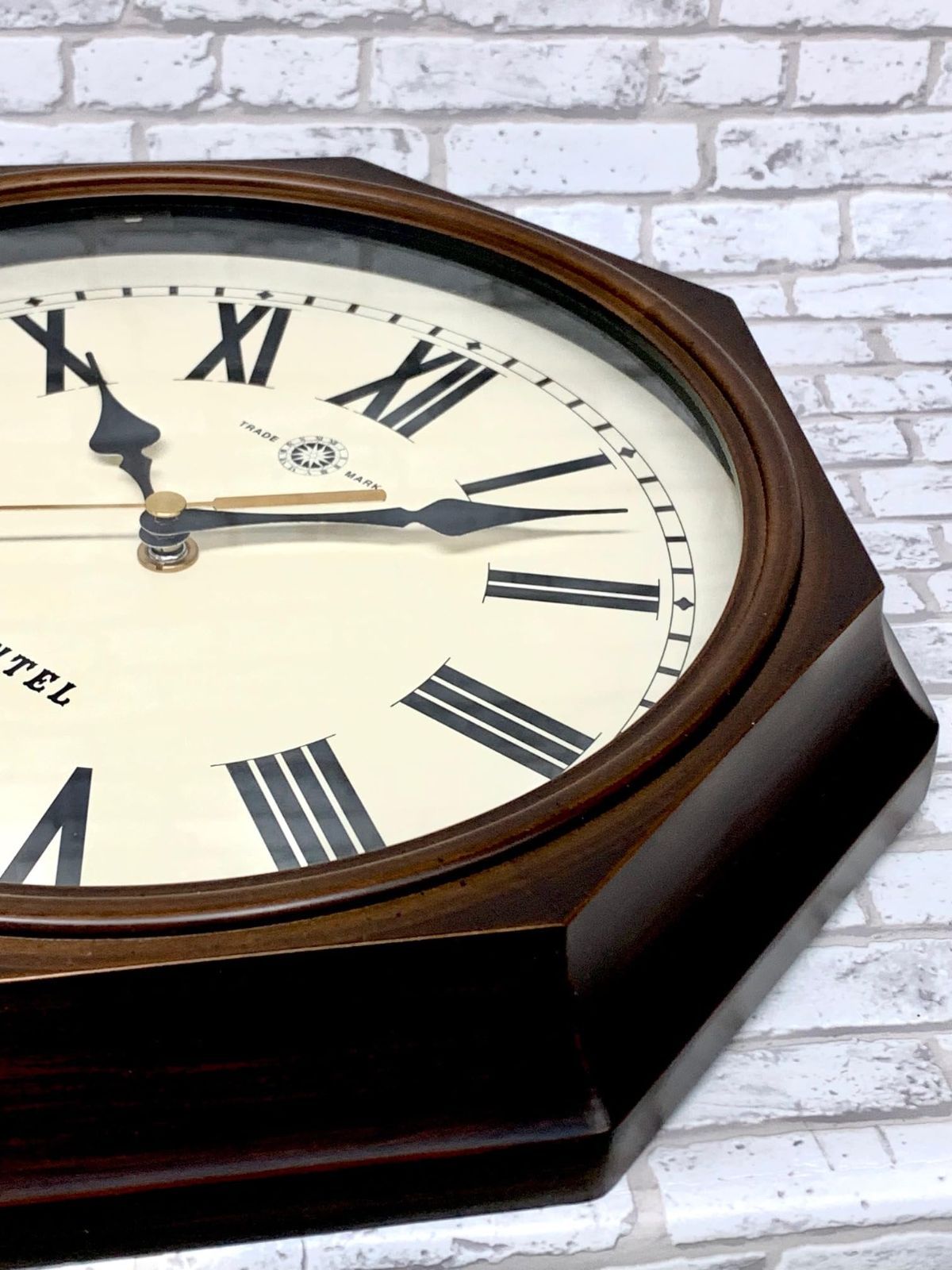 QL713-R 天然木レトロ8角掛け時計 ローマ文字 アンティークブラウン さんてる