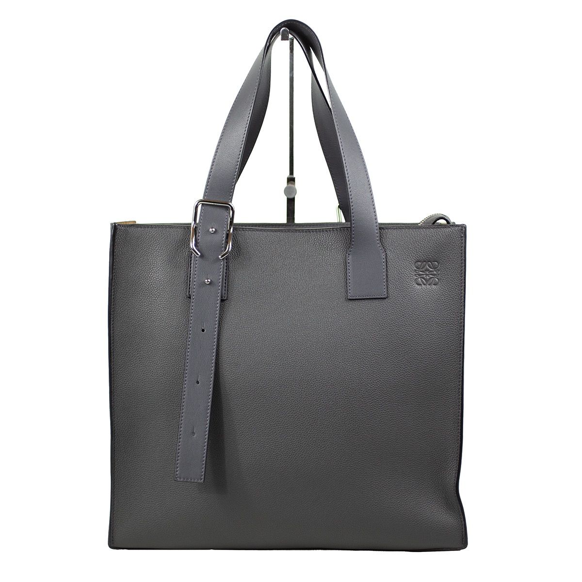 LOEWE ロエべ バックル ジッパー トートバッグ B692K99X02 ソフトグレインカーフ レザー グレー アンスラサイト メンズ 鞄 -A 9304