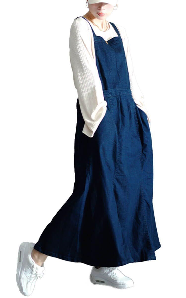 数量 ゴールドジャパン 大きいサイズ レディース ワンピース サロペット スカート デニム マーメイド ロング 伸縮 コーデ 秋 春 冬 夏