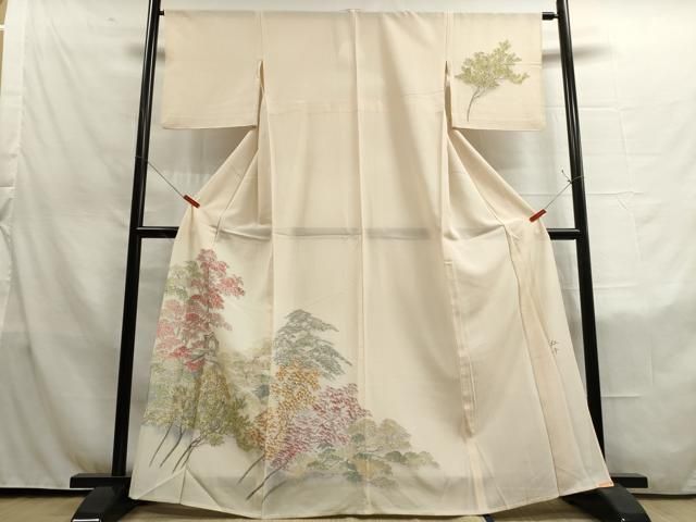 平和屋1□夏物 訪問着 絽 手描き 流水鷺枝葉文 暈し染め