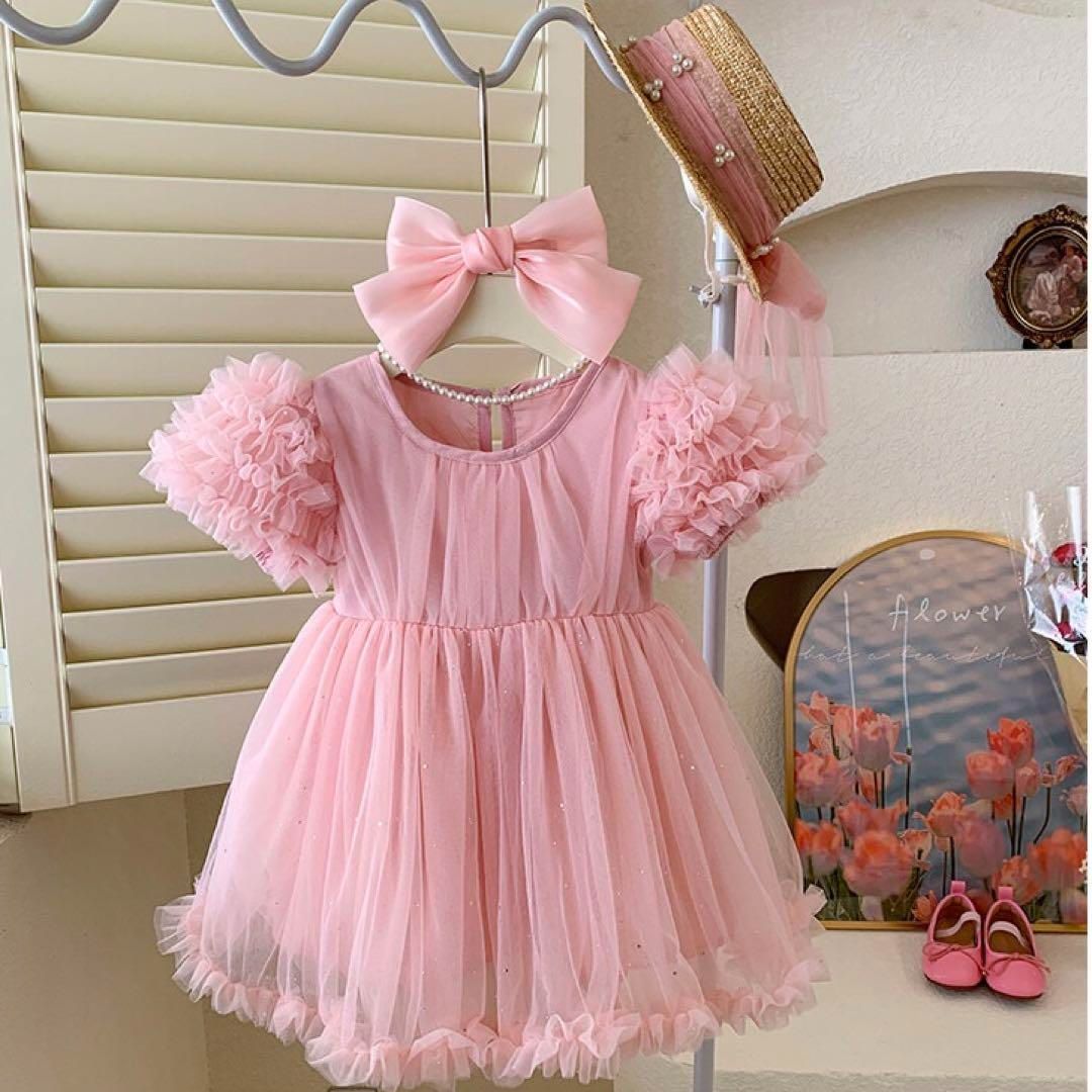 女の子　スモック　110 花柄　小花　ピンク　フリル 女の子スモック110 花柄小花ピンクフリル