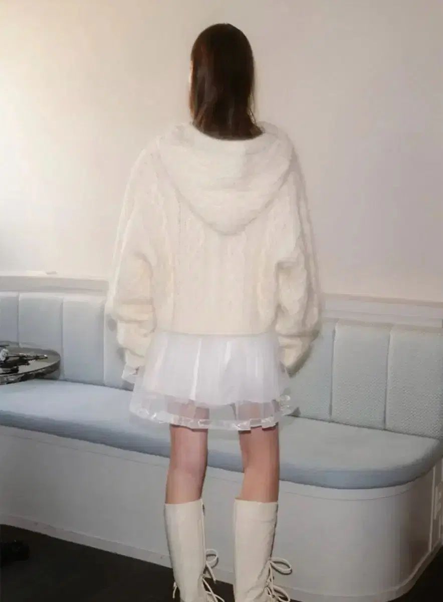  THETIS モヘア ニットフードジップアップ クリーム パーカー トップス