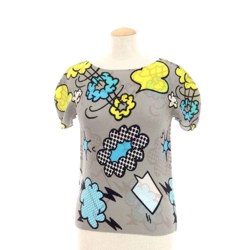 【中古】ミー イッセイミヤケ me ISSEY MIYAKE プリーツ 半袖 カットソー ブラウス ブルーxオレンジ【サイズ表記なし(M位)】【レディース】 中古・古着通販】me ISSEY MIYAKE (ミーイッセイ ミヤケ) ボックス