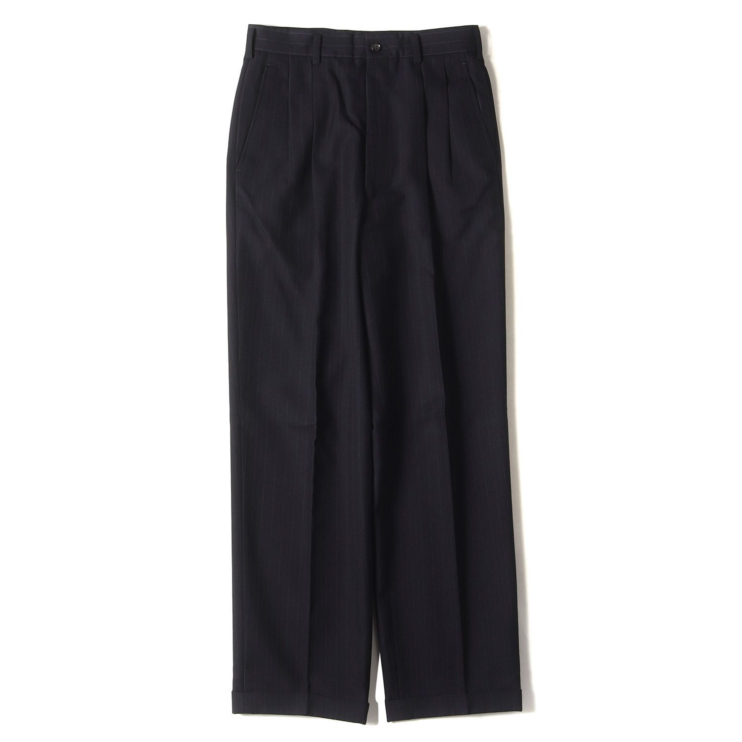 COMME des GARCONS HOMME DEUX コムデギャルソン オムドゥ パンツ サイズ:S 90s ツイン ストライプ ジャガード ツータック ウール ストレート スラックスパンツ トラウザーズ ダークネイビー 日本製【