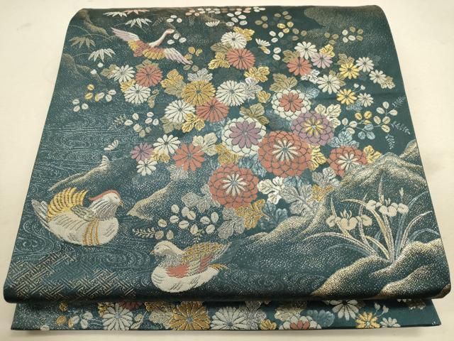 袋帯 九百錦 桜波道長文 羽ばたく鳥 素敵なデザイン 六通 正絹 AO-3953 袋帯 九百錦 桜波道長文 羽ばたく鳥 素敵なデザイン 六通 正絹