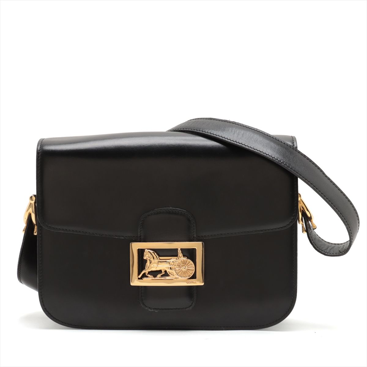セリーヌ ヴィンテージ 馬車金具 ブラック レザー CELINE/セリーヌ】 馬車金具 ヴィンテージ ショルダーバッグ