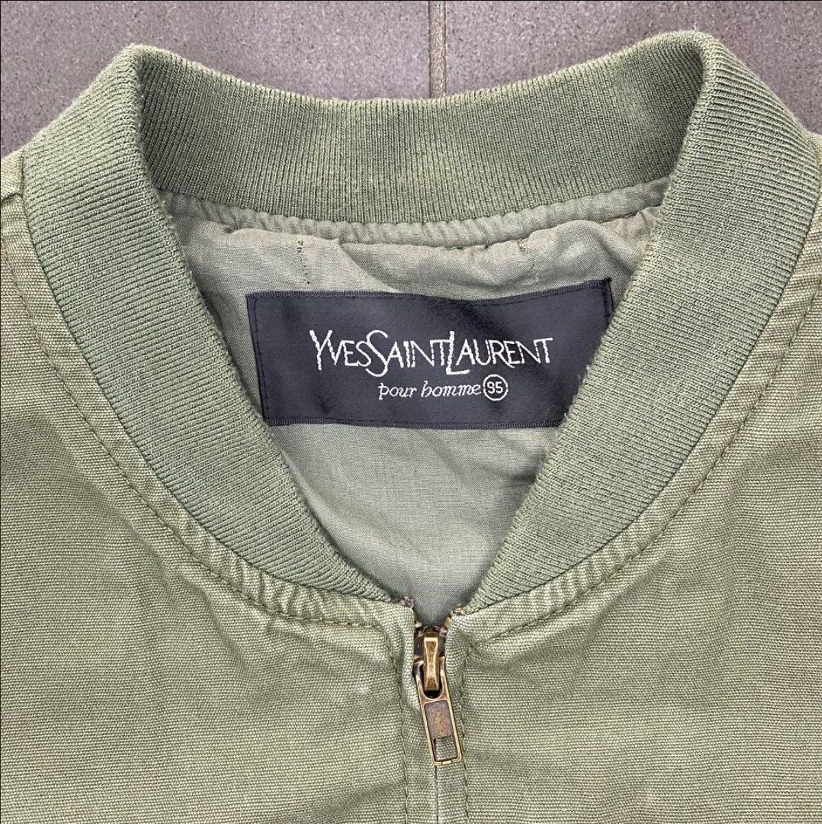 US古着◆イヴサンローラン ブルゾン ロゴ刺繍 グリーン イヴ・サンローラン 刺繍ロゴ ジップアップ ブルゾンsize95（Mぐらい