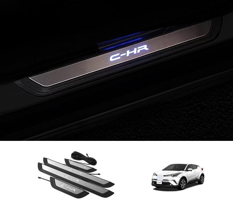 【残り1点★】トヨタ C-HR CHR スカッフプレート 4P ステンレス製 内装ドレスアップ 4Pセット カスタム パーツ ドレ | トヨタ C-HR CHR 青色LED 発光スカッフプレート 4P