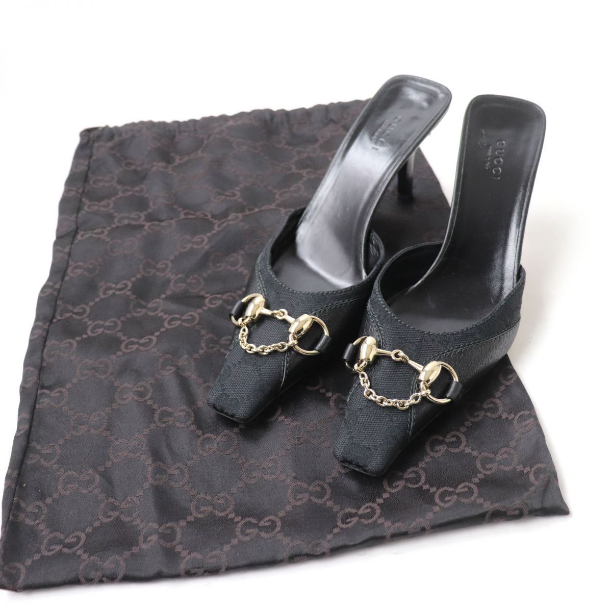 極美品☆GUCCI グッチ 131967 ホースビット スクエアトゥ GGキャンバス 