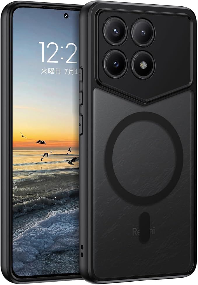 DUEDUE Xiaomi Poco F6 Pro ケース Poco F6 Pro 5G ケース マグネット搭載 ブラック マグネット式カーマウント対応 指紋防止 耐衝撃 一体型 薄型 TPUケース 全面保護 黄ばみ防止