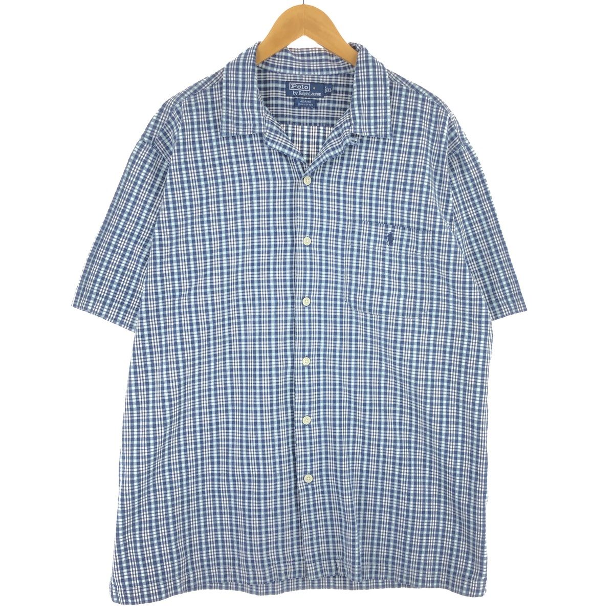 古着 90年代 ラルフローレン Ralph Lauren POLO by Ralph Lauren ADAMS チェック柄 半袖 オープンカラー コットンシャツ/eaa453540