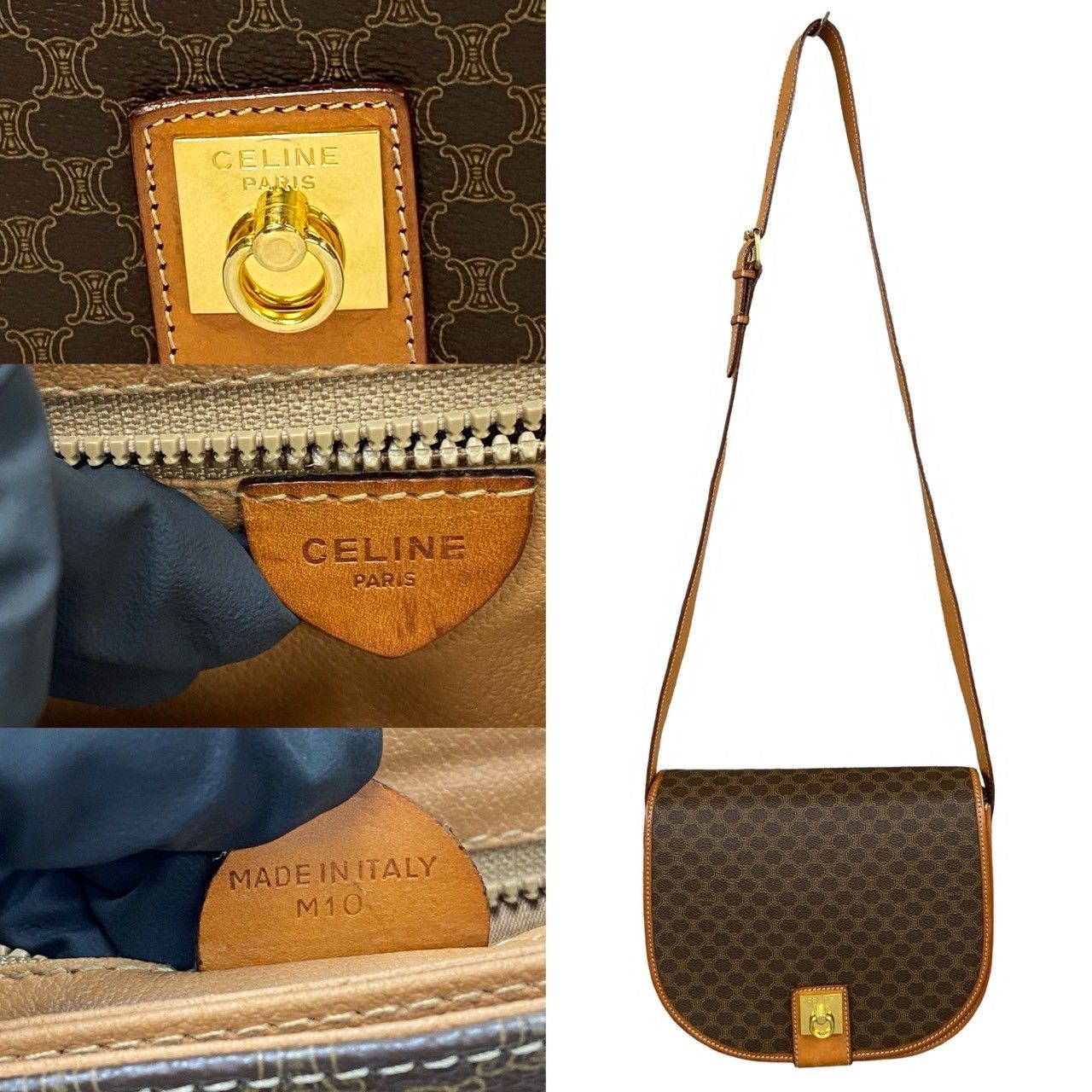 極 美品 CELINE セリーヌ マカダム ブラゾン 柄 トリオンフ ロゴ リング 金具 レザー 本革 ショルダーバッグ ポシェット ブラウン 茶  e42-8 - メルカリ