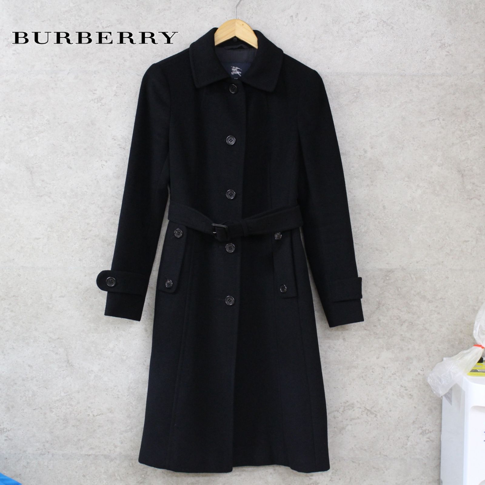 S004)BURBERRY ウール×アンゴラ混ロングコート ブラック 40サイズ