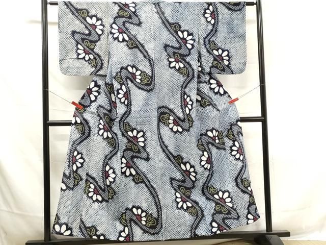 平和屋着物∴夏物 浴衣 有松鳴海絞り 流水花文 綿 逸品