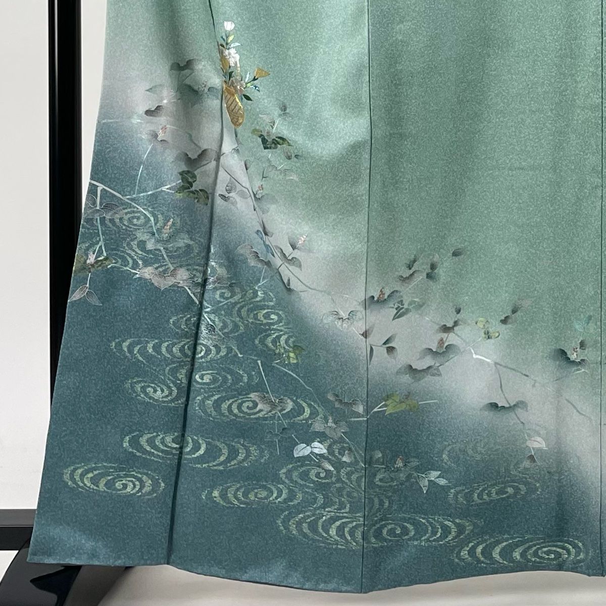 バイセル 着物 美品 名品 付下げ 薄緑 雪輪 花丸文 花びら 金糸 袋帯セット 正絹 159cm Mサイズ ☆☆☆☆ 訪問着 身丈157.5cm 裄丈63.5cm S 袷 雪輪 秋草 螺鈿 金銀彩 薄ピンク