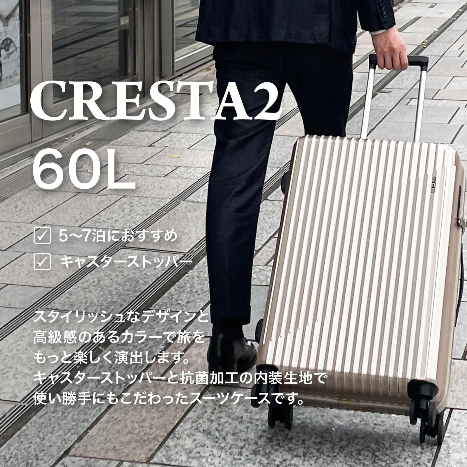  大 cm 67 抗菌加工内装生地 双輪キャスター キャスターストッパー 3 8㎏ 5 7泊 60 L No 06937 クレスタ2 スーツケース エース トラベルバッグインバッグ トラベルポーチセット その他 旅行かばん 小分けバッグ