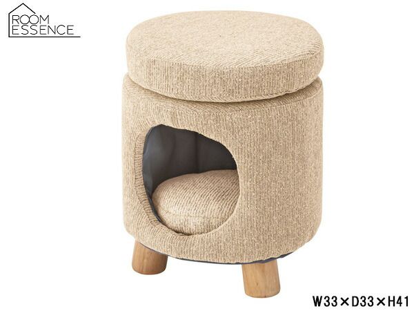 東谷 ペットスツール ベージュ W33×D33×H41 PET-61BE 丸椅子 ペット ハウス スツール クッション付 天然木 メーカー直送 送料無料