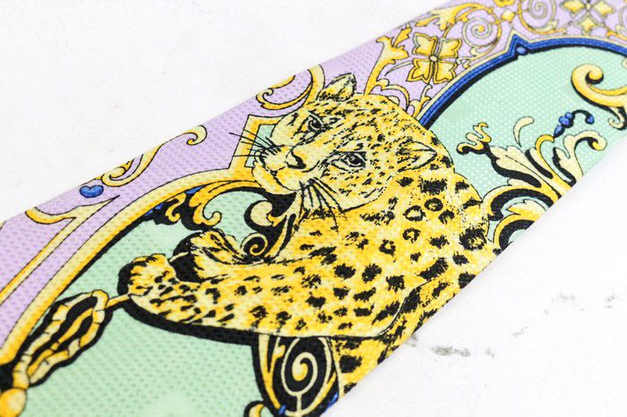 VERSACE ネクタイ ボタニカル メデューサ 黒 ネイビー 光沢 刺繍 花柄