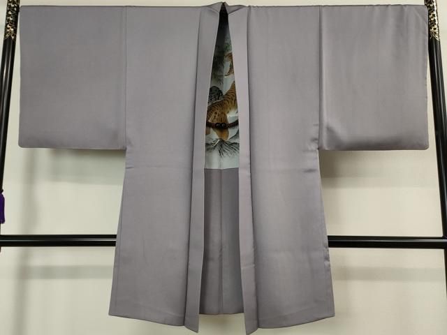 平和屋本店■極上 男性 国際的伝統工芸作家 十二代 藤林徳扇 苑寿 色無地 アンサンブル 羽裏：虎 藤紫色 銀通し地 羽織紐付 逸品DZAA8215kh5 平和屋本店□極上 男性 国際的伝統工芸作家 十二代 藤林徳扇 苑寿 色