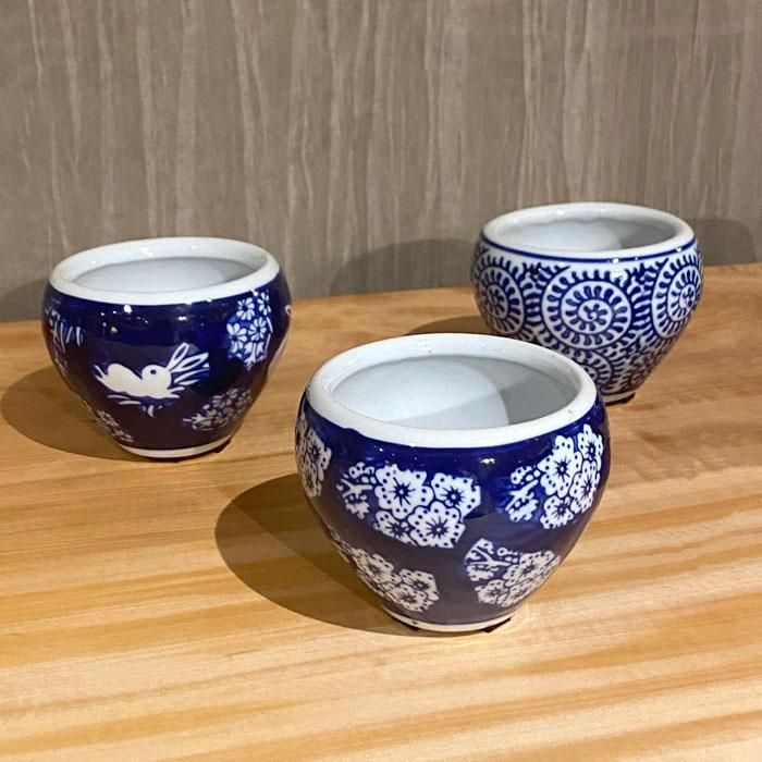 陶器鉢 染付 植木鉢 骨董 丸く