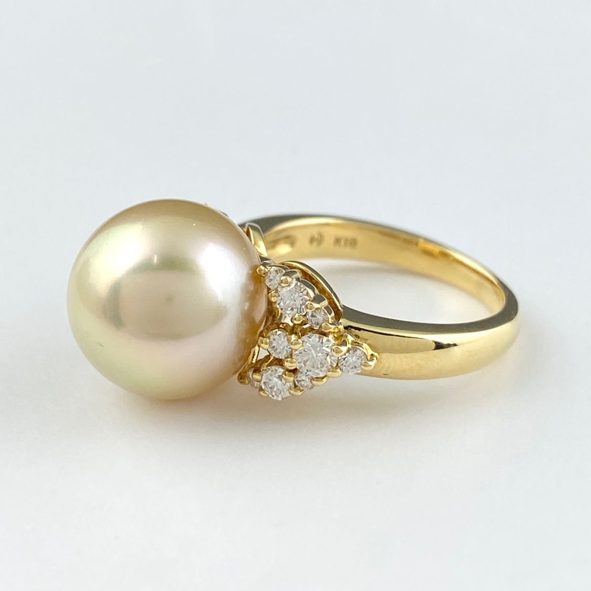タサキ TASAKI パール デザインリング YG イエローゴールド 指輪 メレダイヤ 真珠 リング 8.5号 K18 パール ダイヤモンド  レディース 【中古】