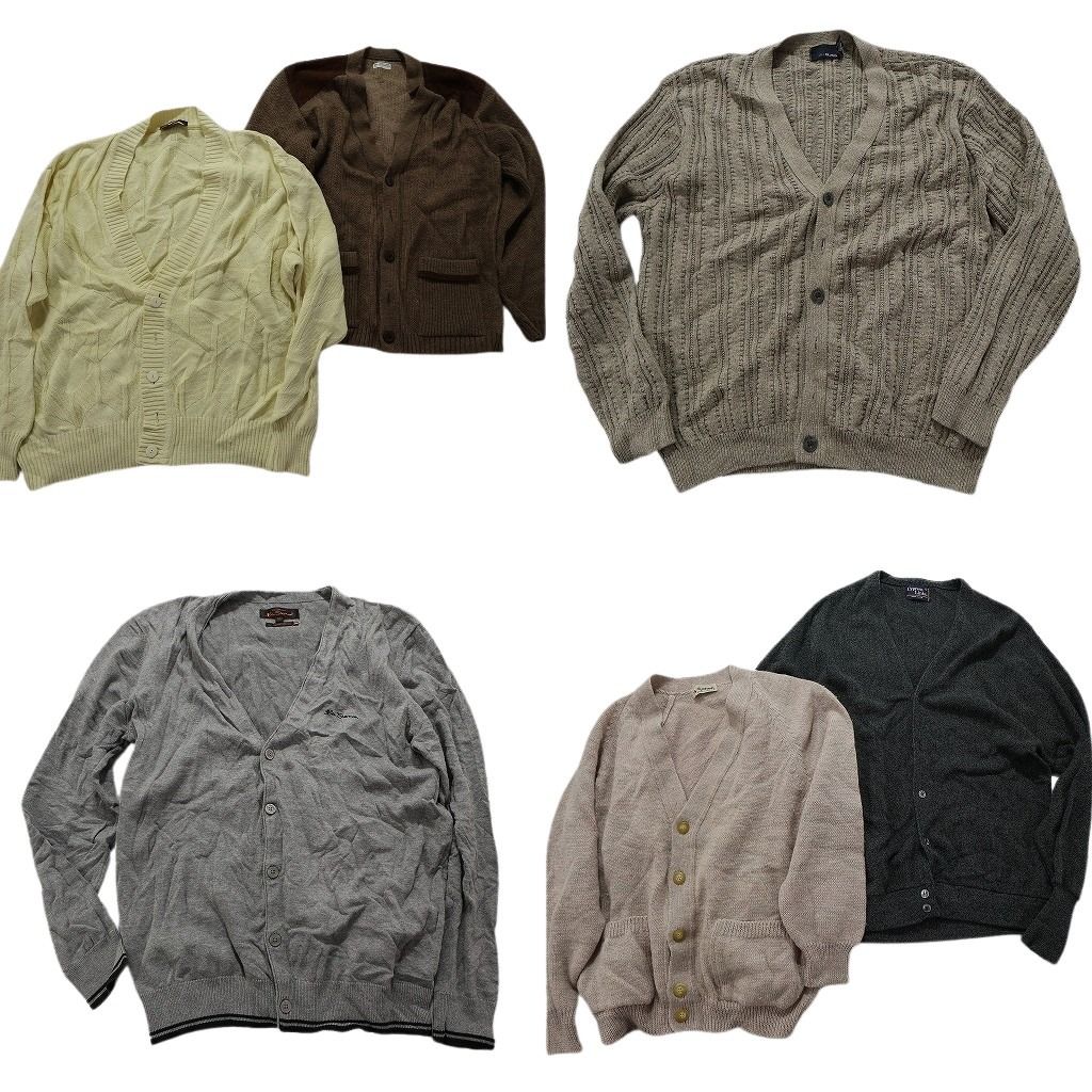 古着卸 まとめ売り 無地カーディガン セーター 6枚セット (メンズ L /XL ) ワンポイント グレー ブラウン イエロー MX2203
