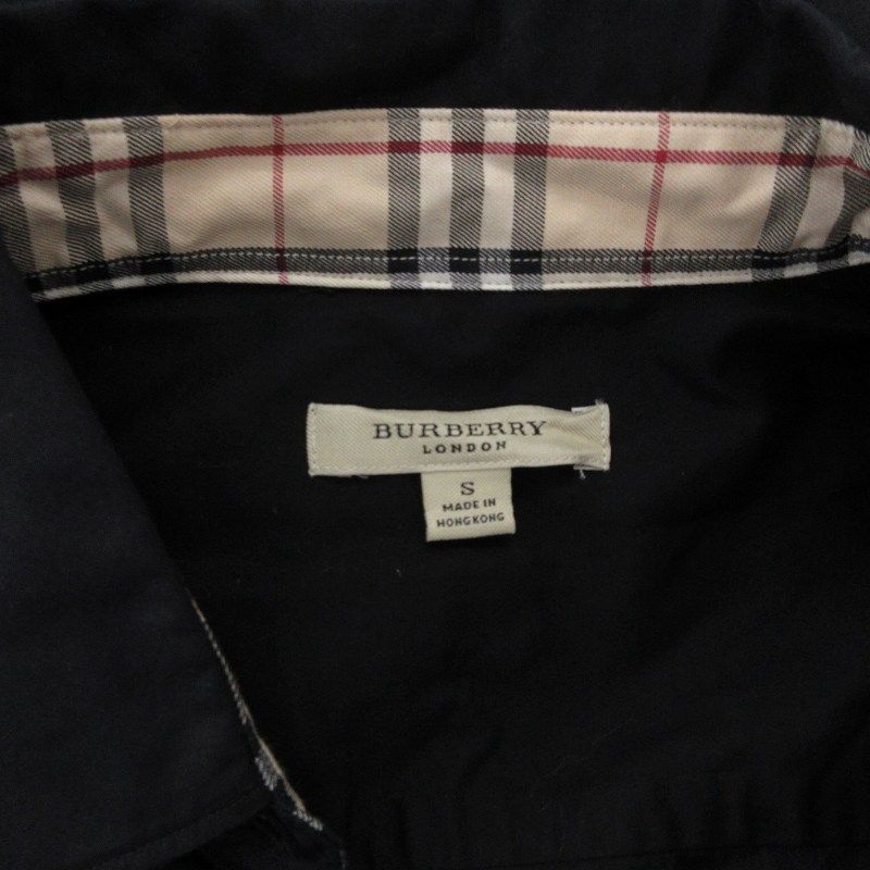バーバリー ロンドン BURBERRY LONDON シャツ ブラウス ノバチェック切替 ホースロゴ刺繍 七分袖 S 黒 ブラック ■GY35 ☆AA★ バーバリー ロンドン BURBERRY LONDON オープンカラーシャツ