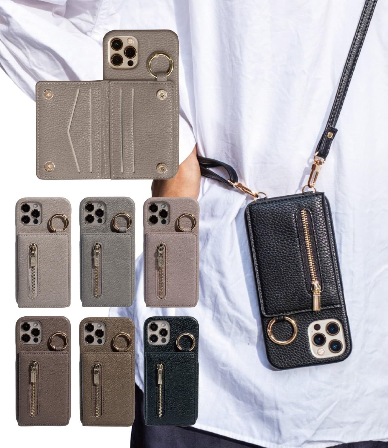 【人気商品】shinyle スマホケース ショルダー タイプ iphone15 pro スマホ ショルダー 携帯ケース ストラップ付き 背面カード収納 リング付き マグネットホック 背面手帳型 ケース レザー ショル