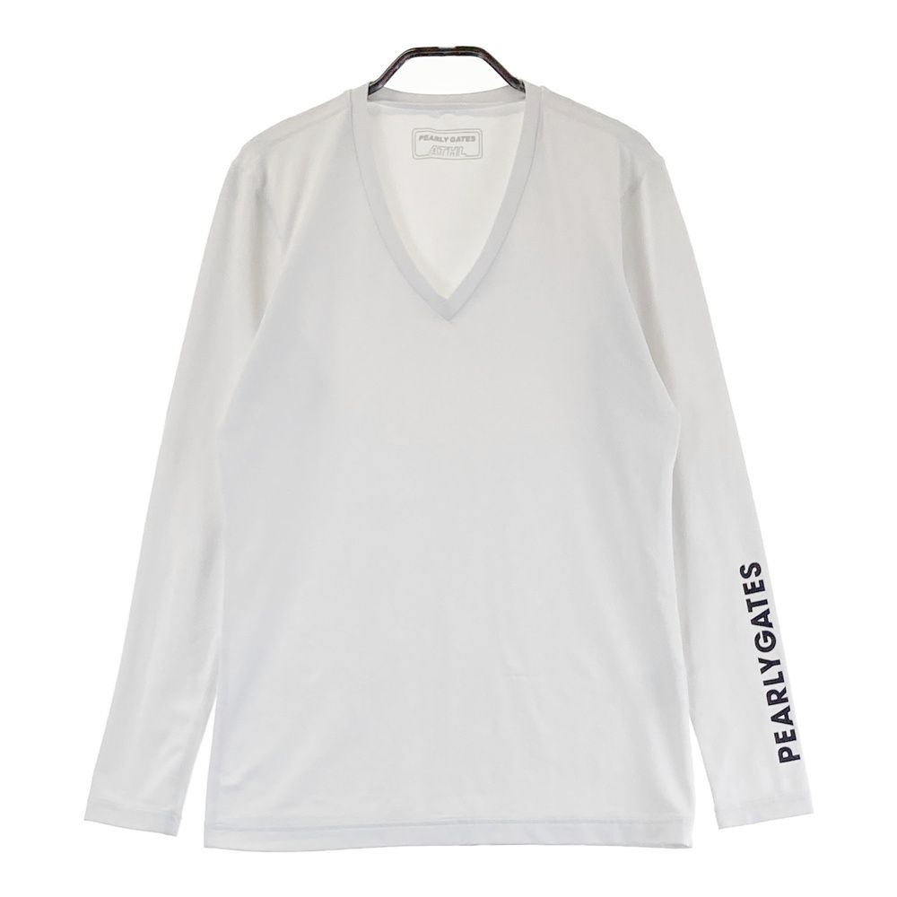 PEARLY GATES Vネック長袖シャツ ホワイト PEARLY GATES パーリーゲイツ Vネック長袖インナーTシャツ