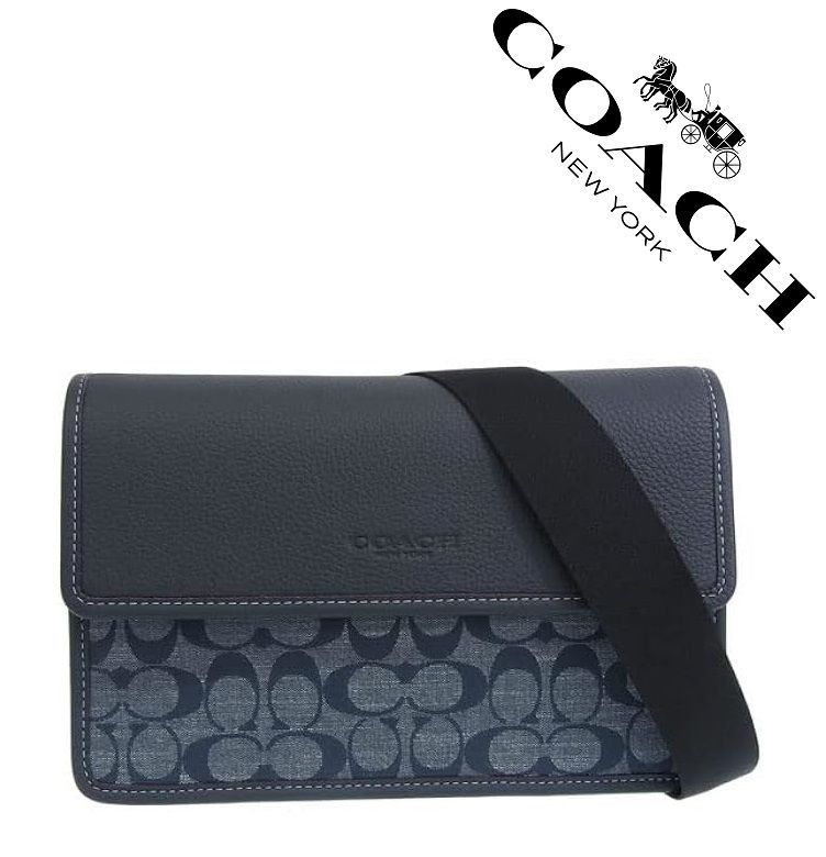 【セール中】COACH コーチバッグ CH828 ネイビー ショルダーバッグ シグネチャー シャンブレー ターナー フラップ クロスボディー  アウトレット品 新品未使用