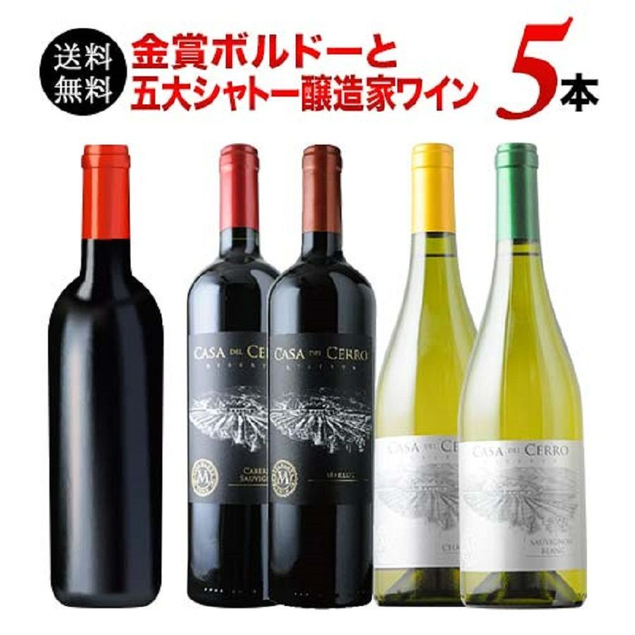 【金賞ボルドー入り】当店人気生産者の赤ワイン・白ワインと金賞ボルドーの5本セット 送料無料