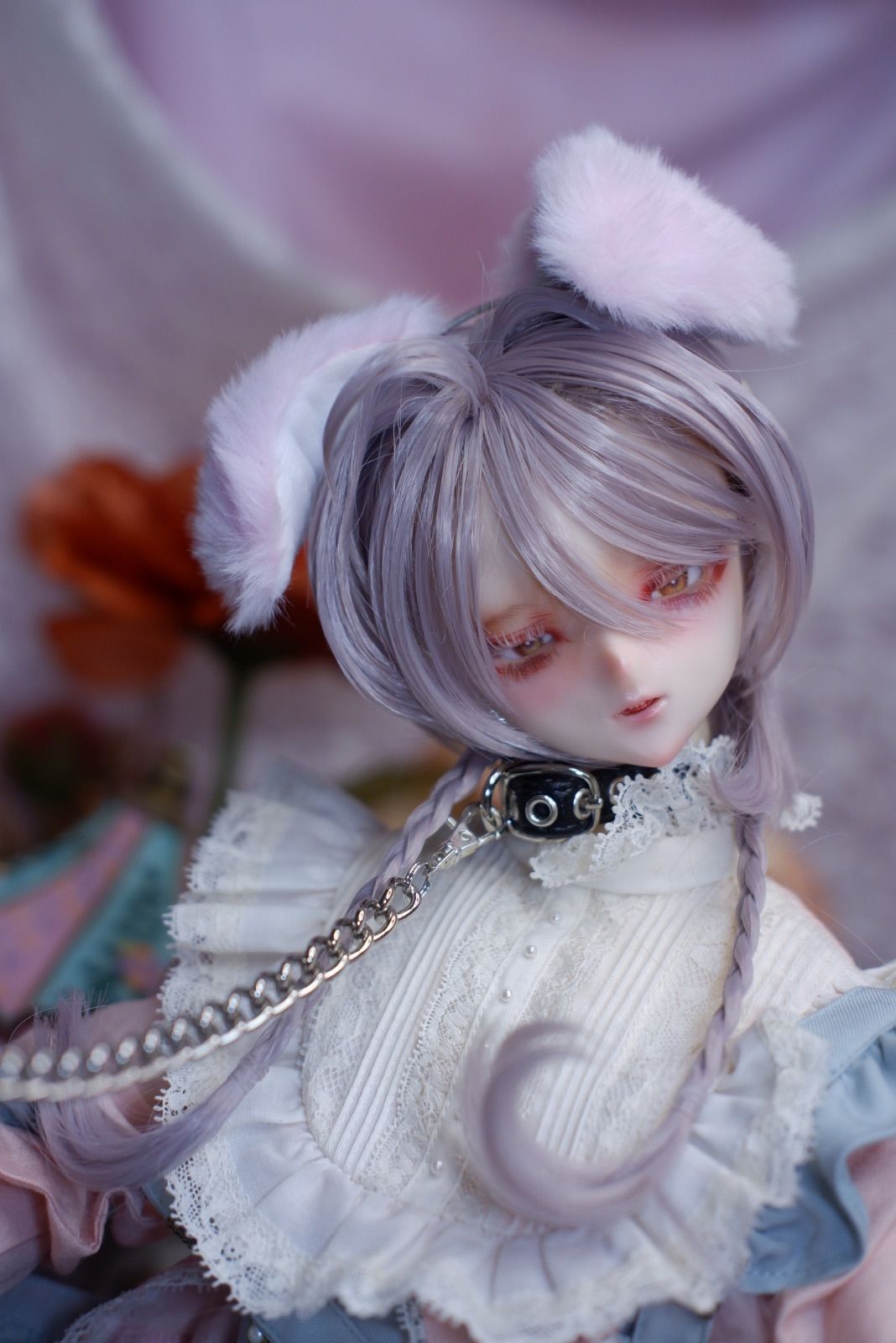 DDH-09ヘッド セミホワイト肌 カスタムヘッド 自作アイ＆ウィッグ ※難