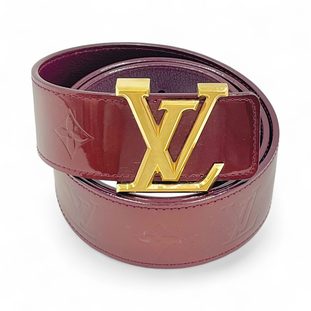 LOUIS VUITTON ルイ ヴィトン ベルト モノグラム サンチュール ヴェルニ ボルドー レッド