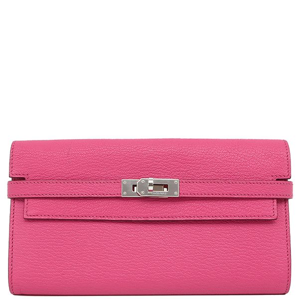 エルメス HERMES 長財布 ケリーウォレット ロング シェーブル ローズティリアン シルバー金具 D刻印 箱