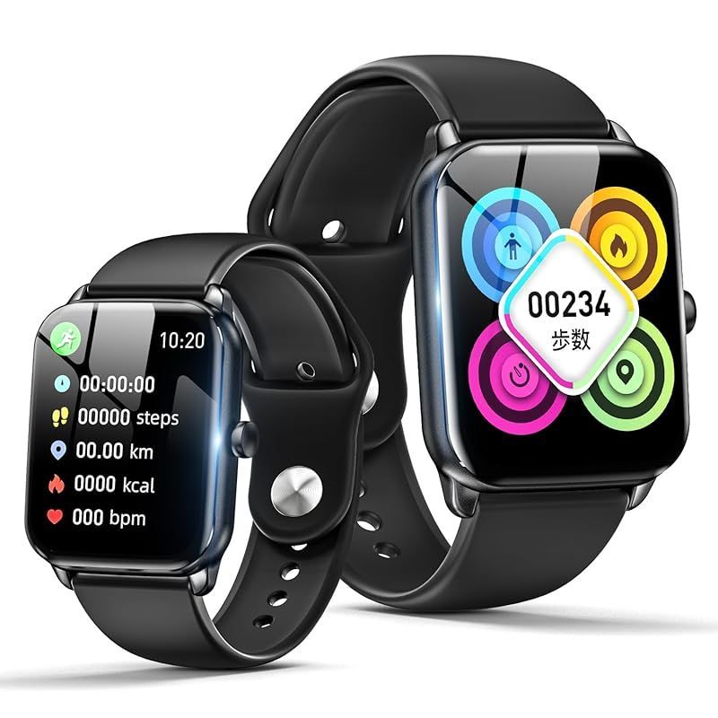 スマートウォッチ iphone対応 アンドロイド対応【2024年高性能モデル・Bluetooth5.4】1.96インチ大画面 高精細ディスプレイ 多機能スポーツウォッチ 多種類運動モード 高精度データ記録 通話機能 