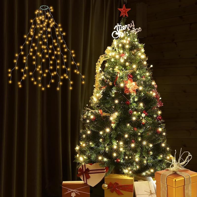 Salcar led イルミネーション クリスマスツリー向け 広げるだけ usb式 タイマー付き 1.5M×8本 200球 クリスマス用ライト 電球色