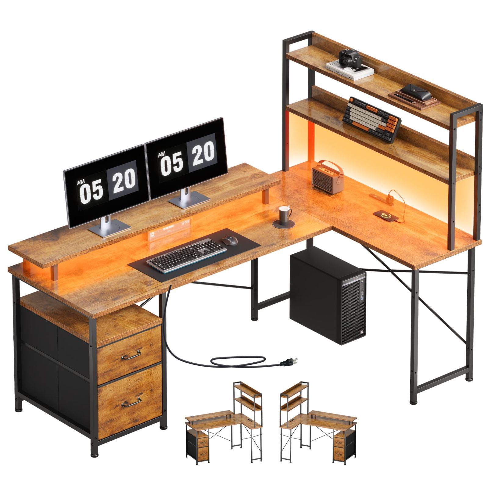 上収納棚付き ワークデスク 引き出し付き 学習机 table 家具 幅120*奥行80cm コンパクト パソコンデスク 子 desk ピンテージ ピンテージ pcデスク 机 l字デスク Maihail