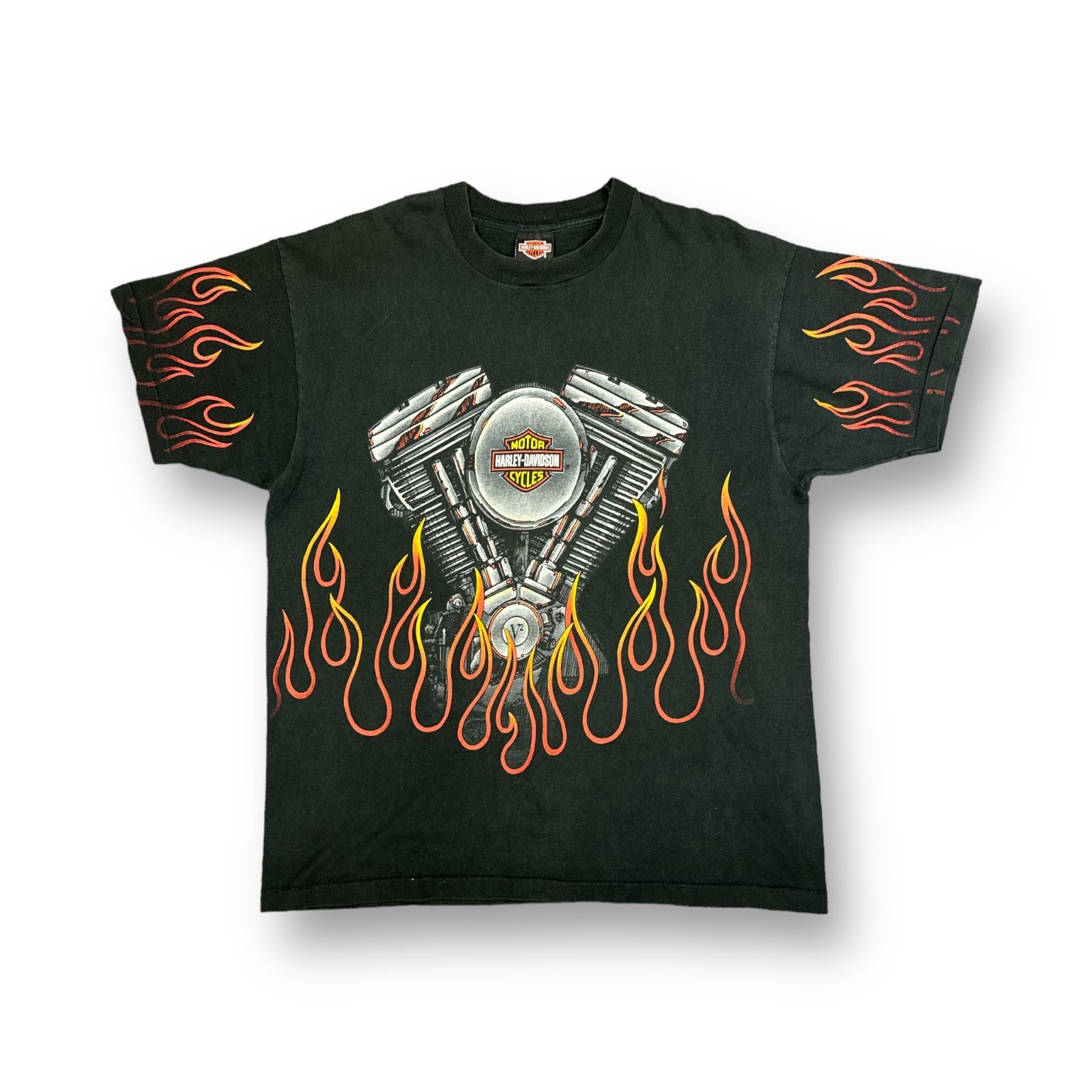 楽天 送料無料にならない 希少 ファイヤーパターンTシャツ Davidson Harley 90's XL バイクウェア・装備